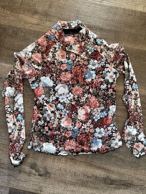 Floral Long-Sleeve Mesh Top in Multi-Color